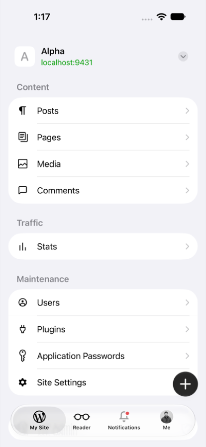 With the suggestion: site menu after returning from a dashboard site